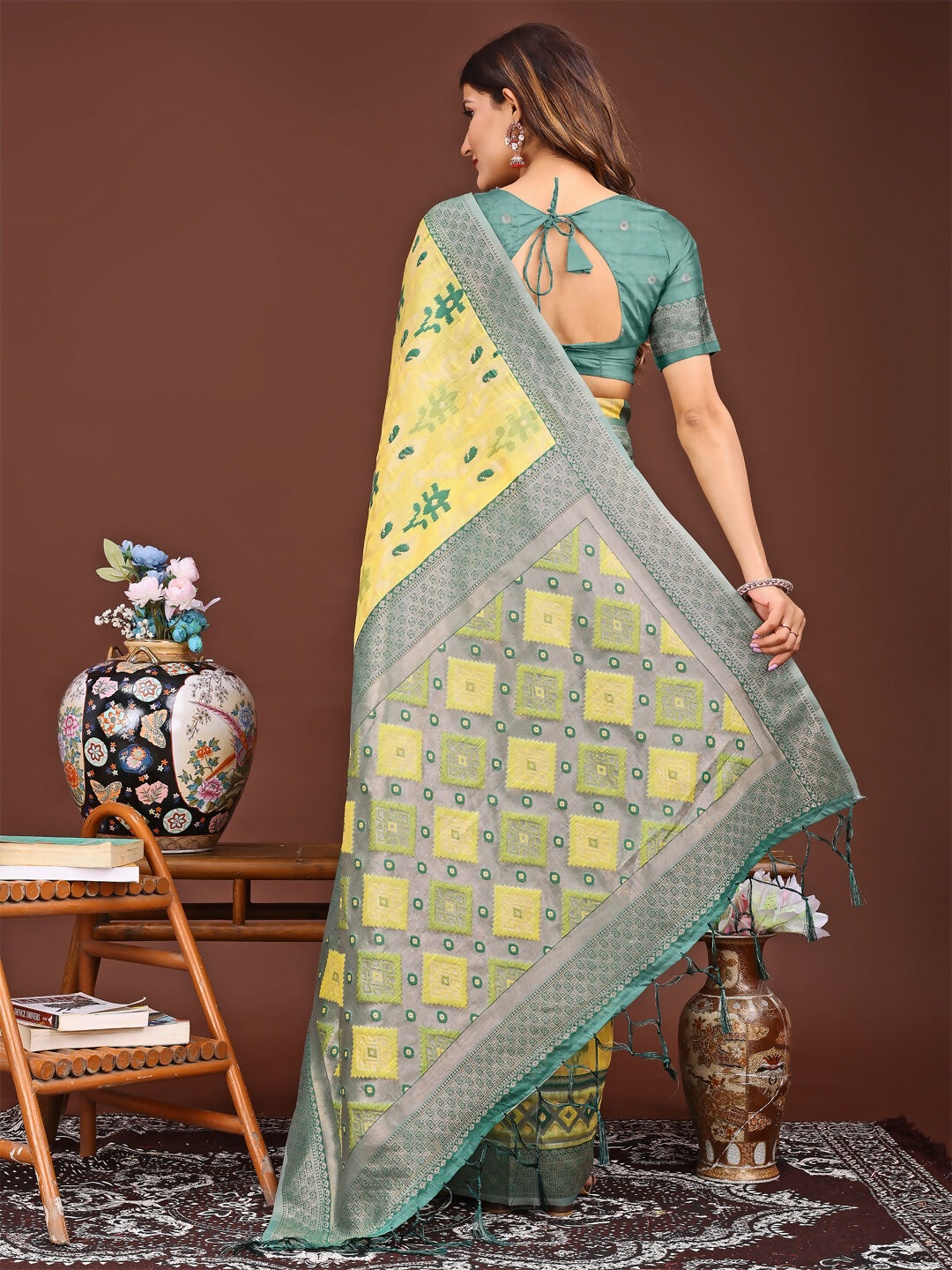 Astita Radiant Yellow Linen Cotton Patola Saree - Where Tradition Dances with Elegance