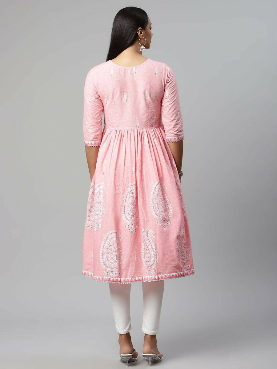 Ahalyaa Womens Pink Pure Cotton Printed Kurtas - Distacart