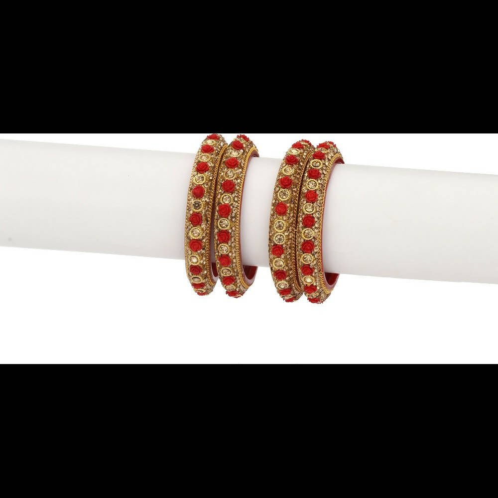 Afast Bridal Wedding & Party Fashionable Colorful Glass Bangle/Kada Set, Pack Of 4 - Red, Gold - Distacart