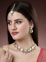 Thumbnail for NVR Women's Gold Kundan-Studded Necklace and Earrings with Mang Tikka - Distacart