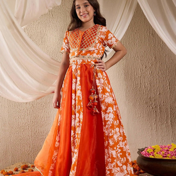 Joban Fashion Girl's Rust Color Lehenga Choli