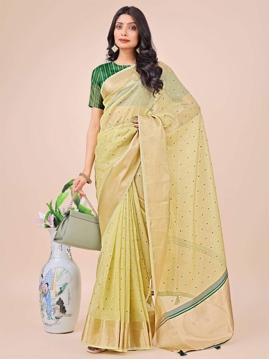 Aanika Women Light Green Organza Saree With UnStiched Blouse - Distacart