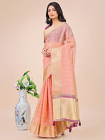 Thumbnail for Aanika Women Light Pink Organza Saree With UnStiched Blouse - Distacart