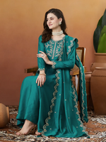Thumbnail for The52 Rama Women's Beautiful Vichitra Silk Fabric Embroidered Work Flared Anarkali Pant and Dupatta Set - Distacart