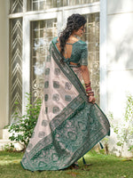Thumbnail for Shree Shyam Fashion Cream With Dark Green Silk Blend Saree - Distacart
