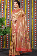 Thumbnail for Jyoti Fashion Women's Peach Paithani Silk Zari Woven Saree with Blouse - Distacart