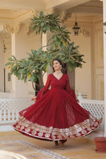 Thumbnail for Aastha Fashion Women's Maroon Faux Georgette Sequins Embroidered Anarkali Dress with Dupatta - Distacart