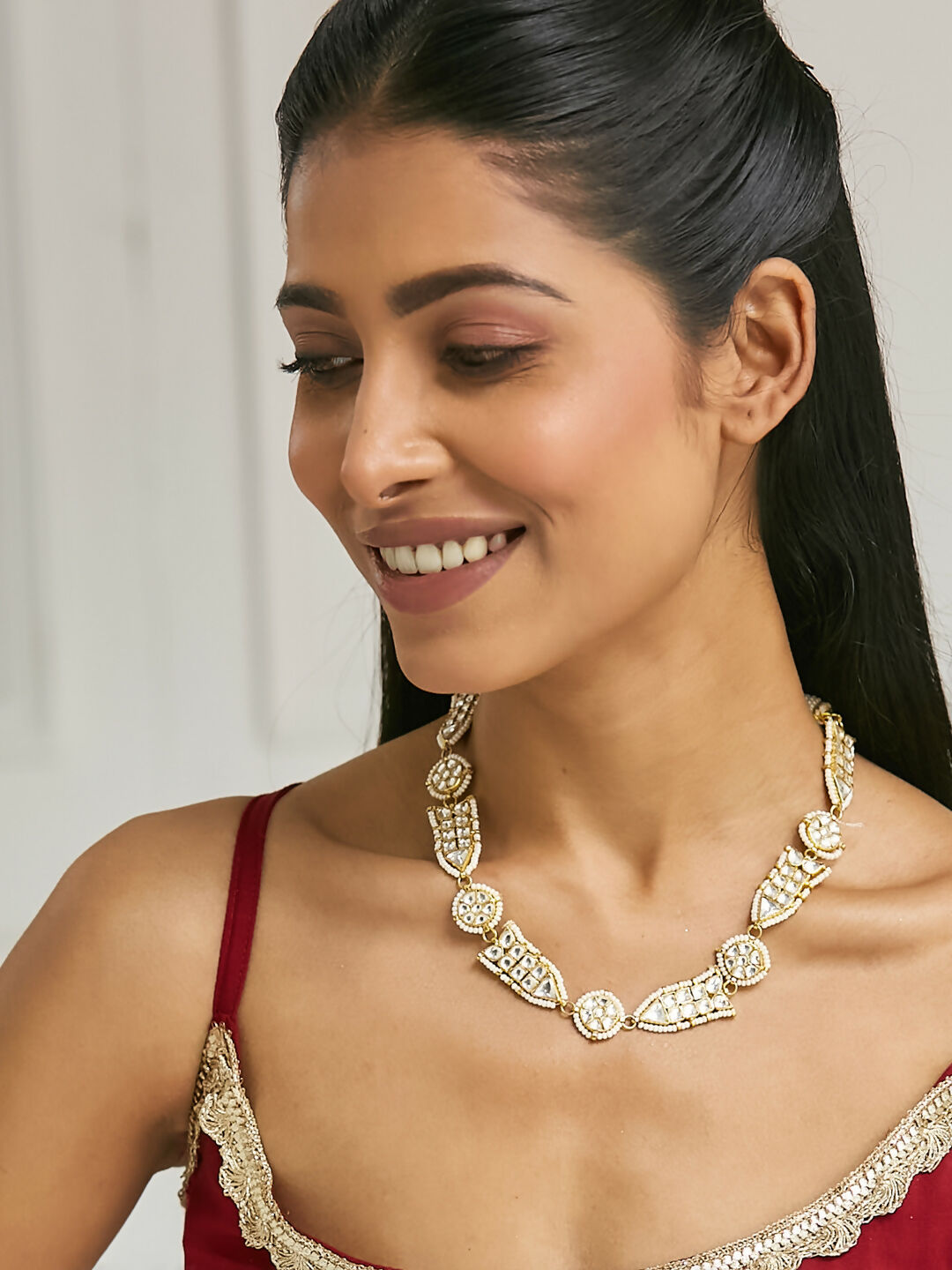 Nuyug 22K Gold-Plated Kundan & Pearls Studded Matha Patti with Regal Motifs Head Jewellery