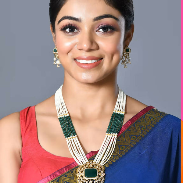 Joban Fashion Women Golden White Green Pendant Set With Earrings - Distacart