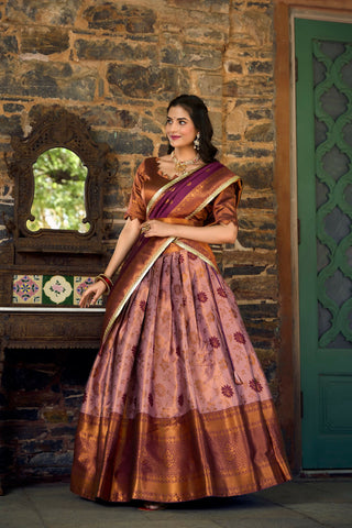 Vastranavya Traditional Jacquard Silk Zari Weaving Silk Lehenga Choli - Purple - Distacart