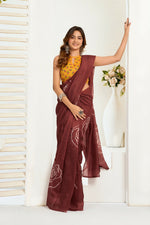 Thumbnail for Vastranavya Dark Brown Digital Printed Linen Ready To Wear Designer Saree with Unstitched Blouse - Distacart