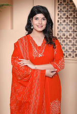 Thumbnail for Miravan Womens Floral Printed Straight Fit Kurta With Palazzo And Dupatta - Orange - Distacart