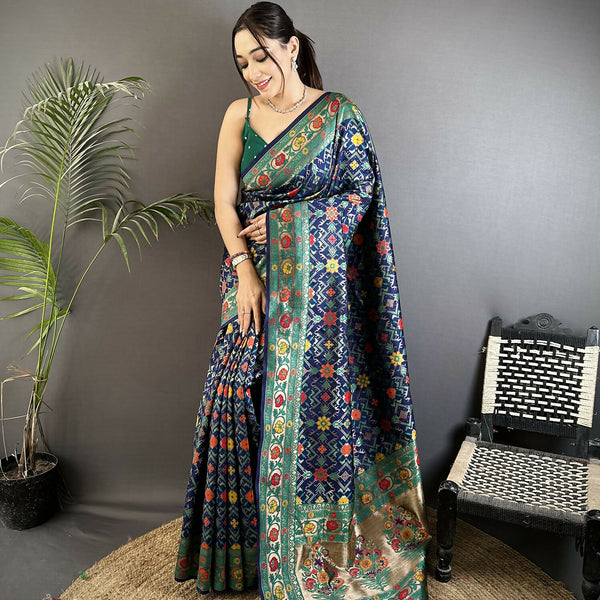 Joban Fashion Navy Blue Banarasi Soft Silk Woven Saree