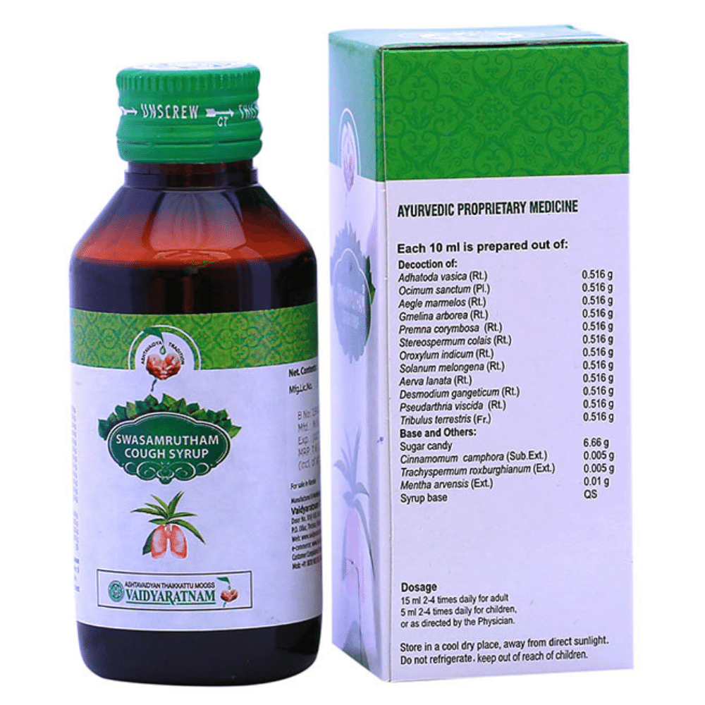 Vaidyaratnam Swasamrutham Cough Syrup - Limited Time Offer - Distacart