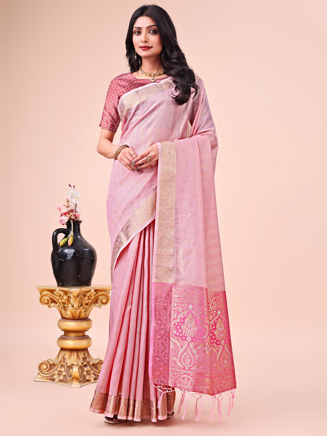 Aanika Women Pink Organza Saree With UnStiched Blouse - Distacart