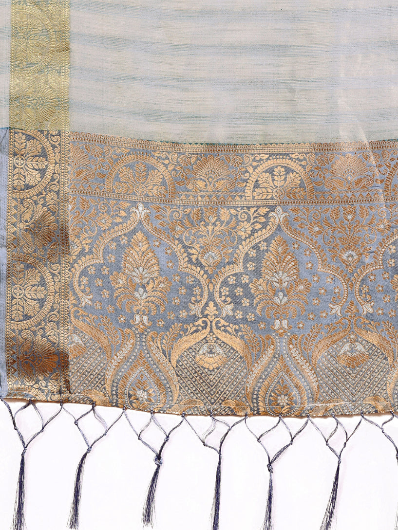 Aanika Women Grey Organza Saree With UnStiched Blouse - Distacart