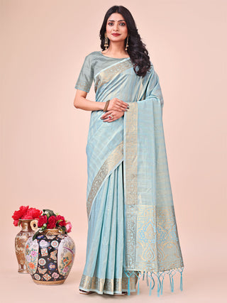 Aanika Women Sky Blue Organza Saree With UnStiched Blouse - Distacart