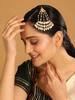 Thumbnail for Nuyug 22K Gold-Plated Kundan & Pearl Studded Jhumar Paasa Head Jewellery