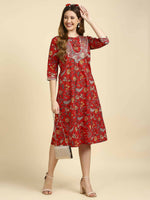 Thumbnail for Anubhutee Women's Cotton A-Line Midi Casual Red Dress - Distacart