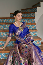 Thumbnail for Vishnu Weaves Women's Royal Paithani Silk Zari Woven Saree with Blouse