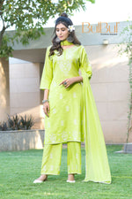 Thumbnail for BulBul Akshyani Green Rayon Kurta Set with Dupatta