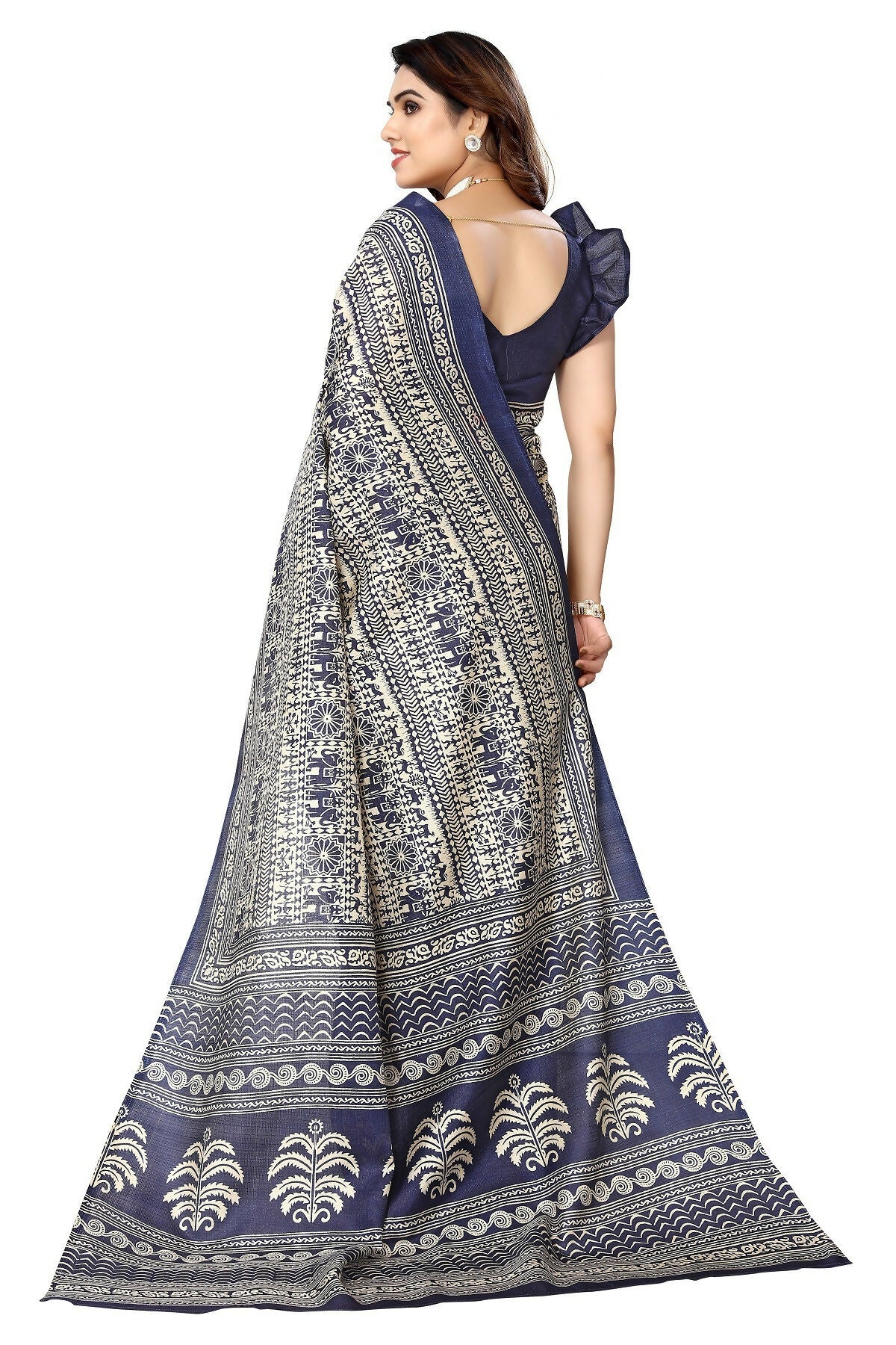 Vamika navy Printed Art Silk Saree - Distacart