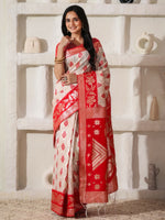 Thumbnail for Astita Linen Cotton Red & White Saree