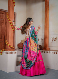 Thumbnail for Aastha Fashion Pink Rayon Ready Mirror Lace work Readymade Traditional Lehenga Choli Set - Distacart