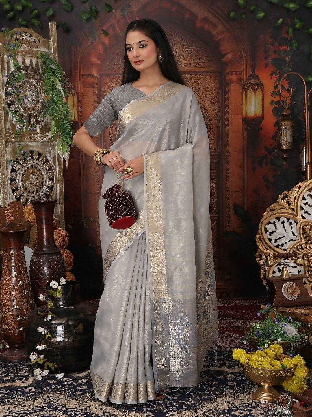 Astita Organza Gray Saree