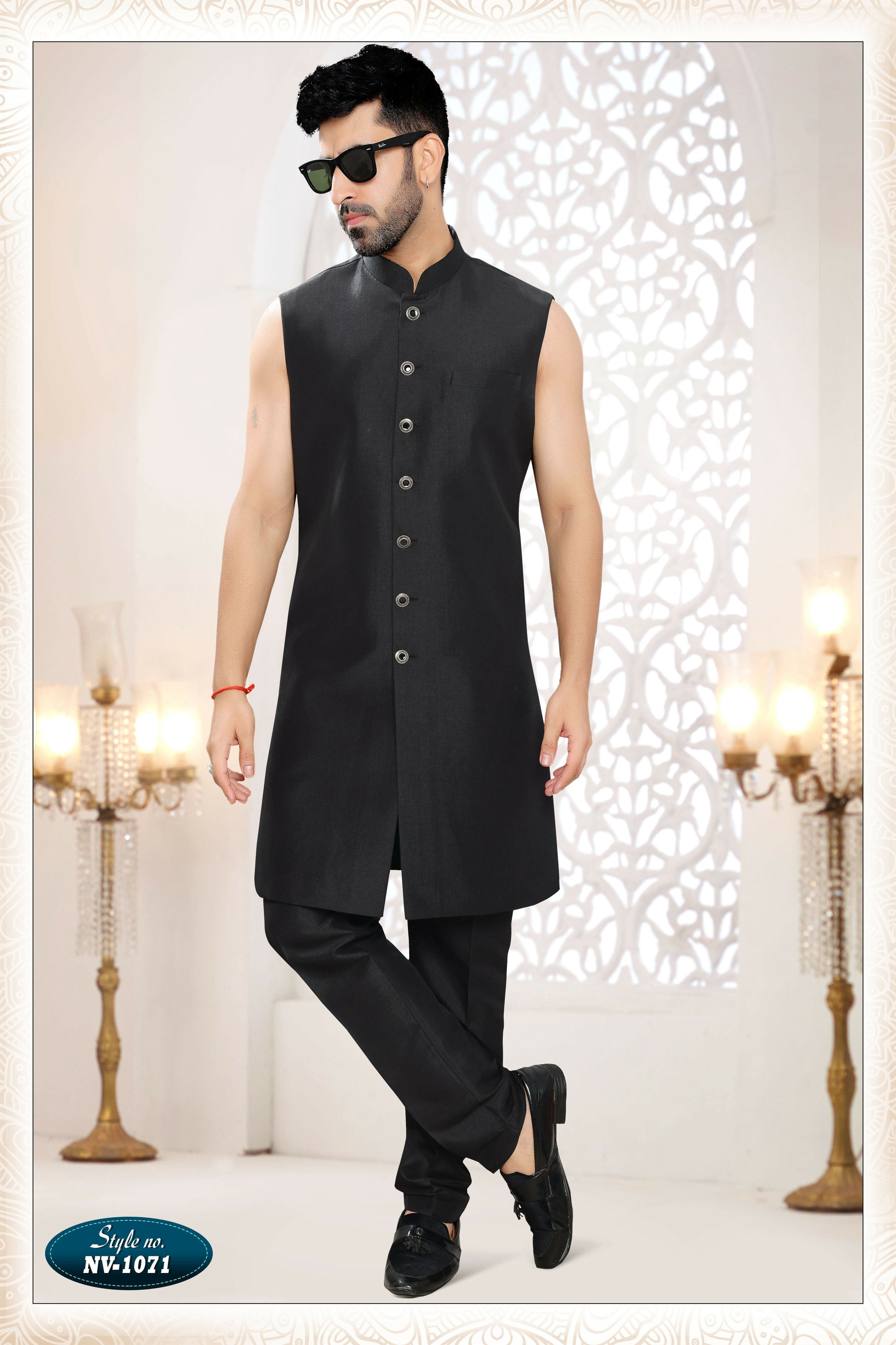 Joban Fashion Men's Black Straight Silk Thread And Sequence Embroidery All Over 3 Pc Kurta Set - Distacart