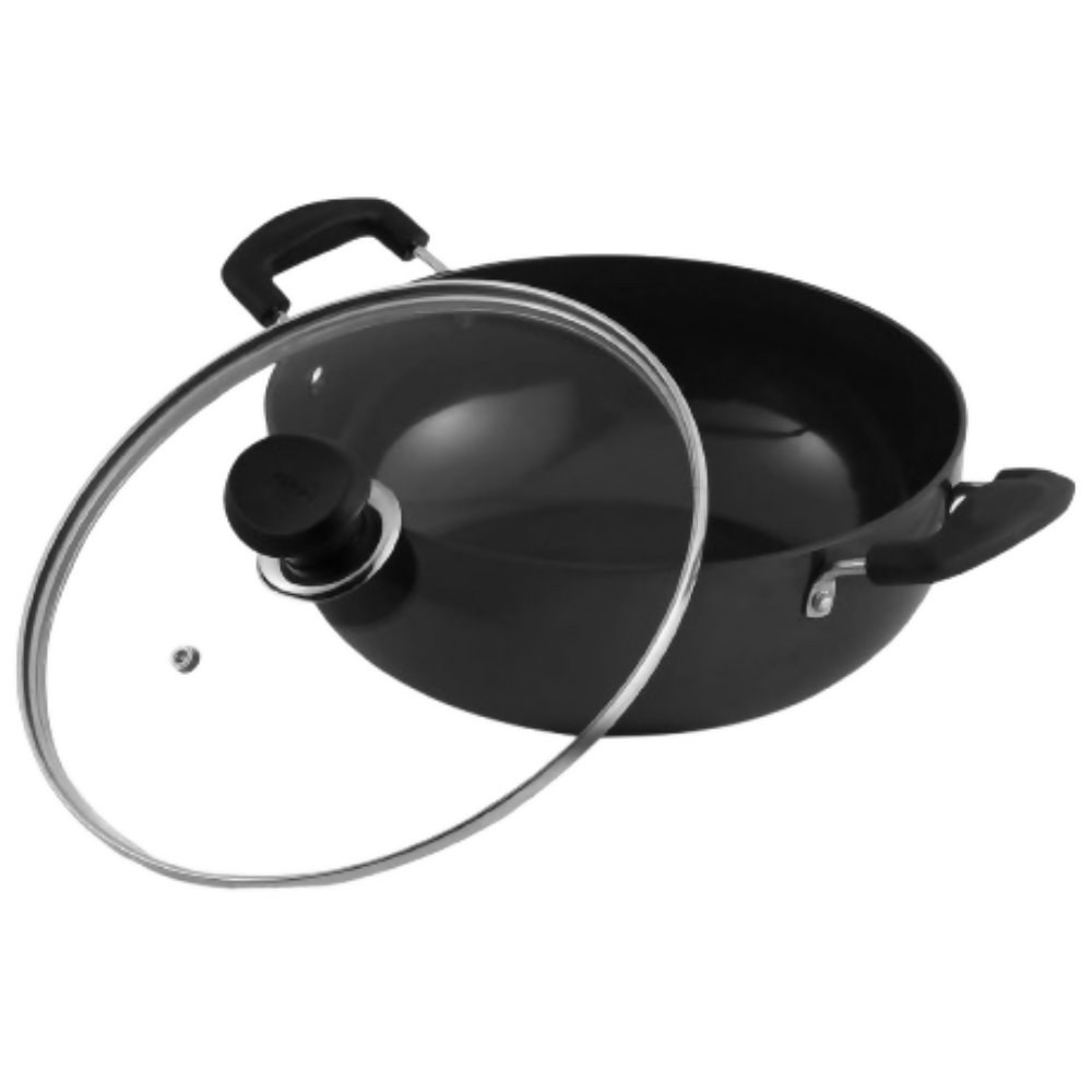 Vinod Black Pearl Hard Anodised Deep Kadai with Glass Lid - Dista