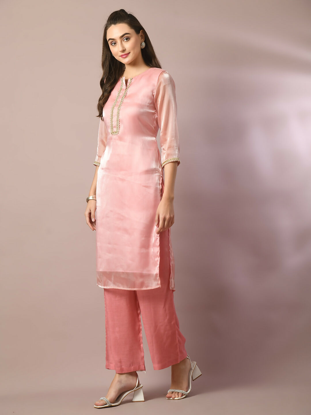 Myshka Women's Pink Solid Straight Party Kurta Set - Distacart