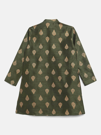Ahalyaa Green Poly Silk Gold Print Kids Kurta Churidar Set For Boys - Distacart