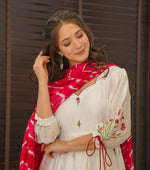 Thumbnail for The52 Off White Women's Beautiful Chanderi Fabric Thread work Flared Anarkali with Pant And Dupatta Set