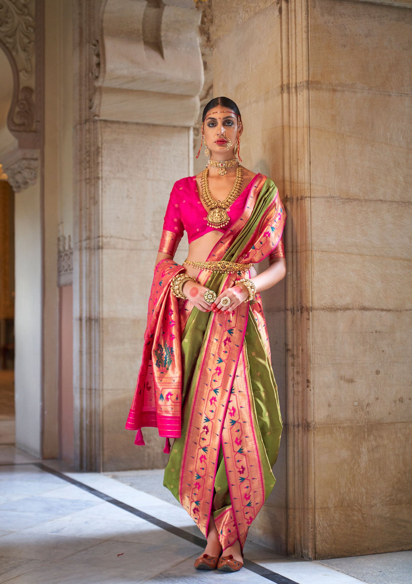Peridot Green Soft V.P. Silk Magnum Finish, Weaving, Golden Zari Paithani Silk Saree - Rath Kadampalli - Distacart