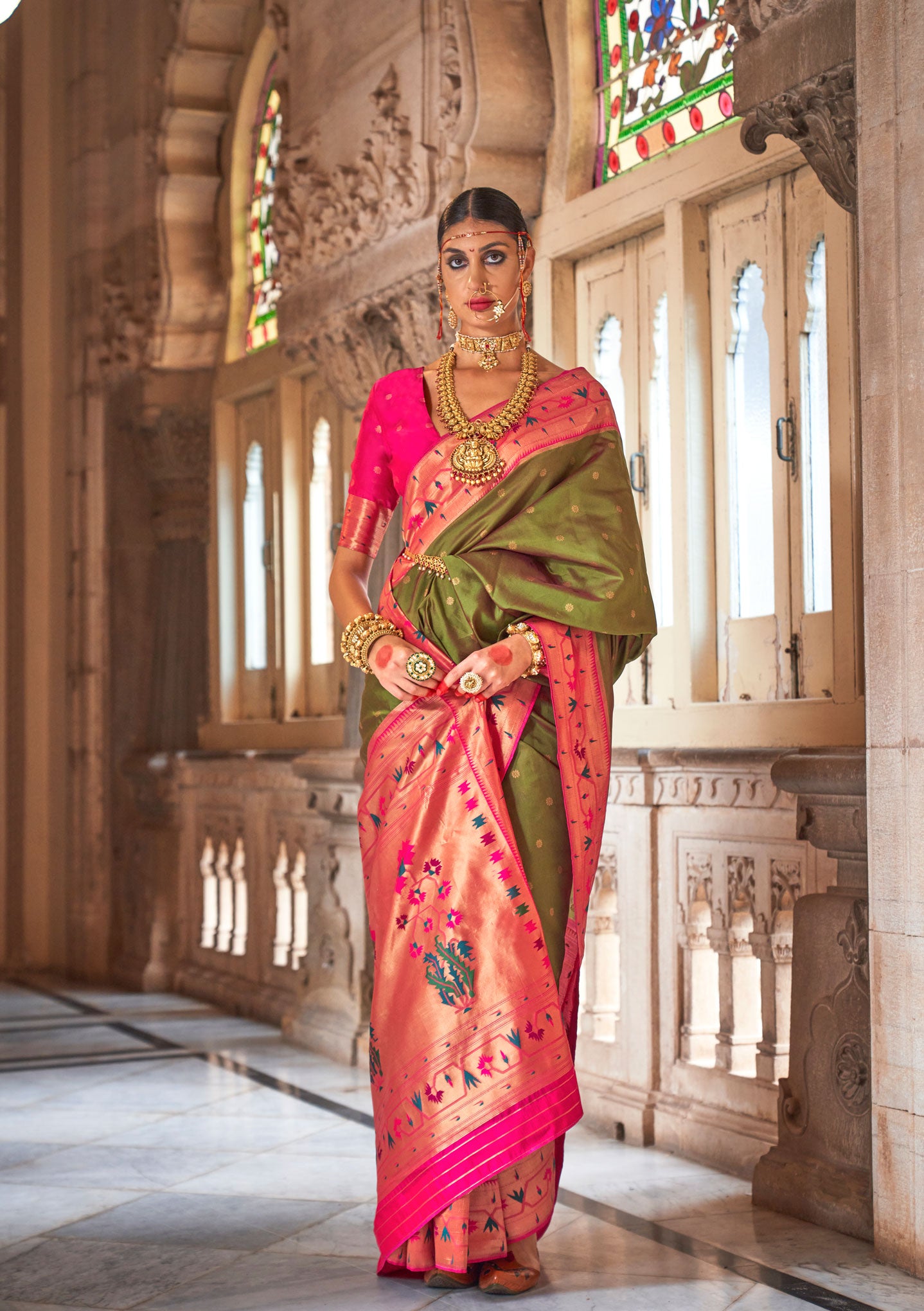 Peridot Green Soft V.P. Silk Magnum Finish, Weaving, Golden Zari Paithani Silk Saree - Rath Kadampalli - Distacart