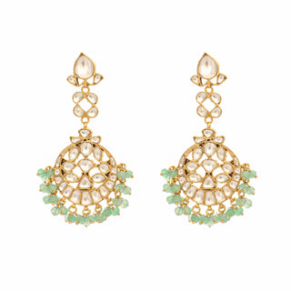 Nuyug 22K Gold Plated Regal Green Kundan Chandbali Earrings