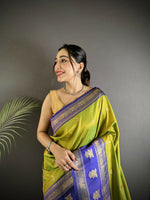 Thumbnail for Joban Fashion Green Banarasi Soft Silk Woven Butti Saree