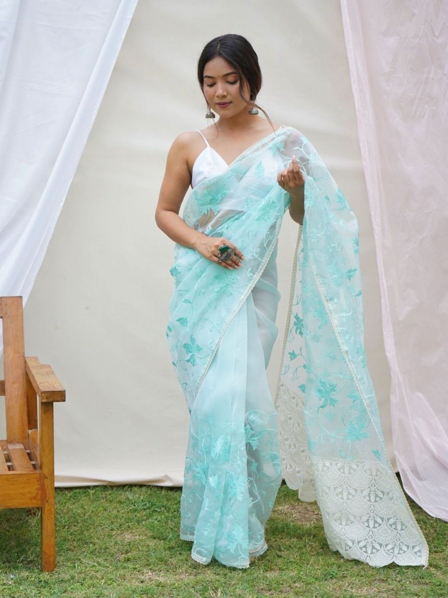 Anouk Floral Embroidered Saree - Distacart