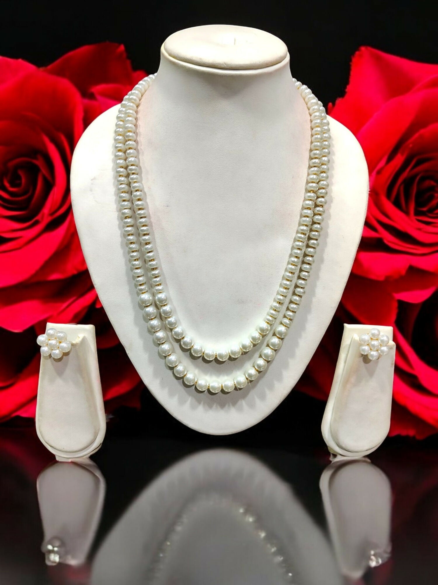 Inhanns Everyday Workwear Pearl Set (Double Layered Pearls) - White - Distacart