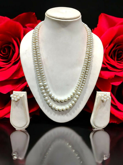 Inhanns Everyday Workwear Pearl Set (Double Layered Pearls) - White - Distacart