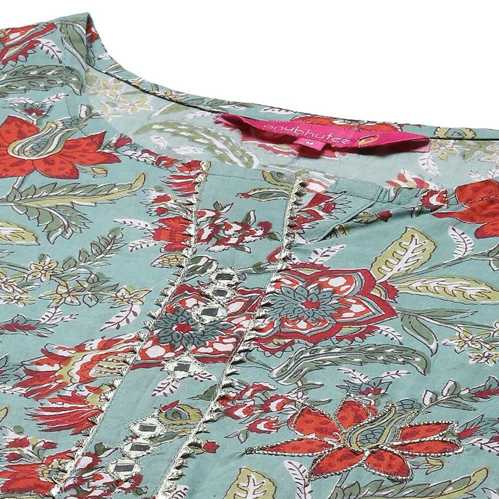 Anubhutee Women Ethnic Printed Green Kurta with Trousers - Distacart