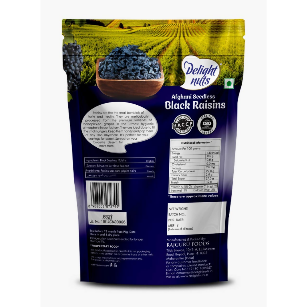 Delight nuts Afghani Seedless Black Raisins - Dista