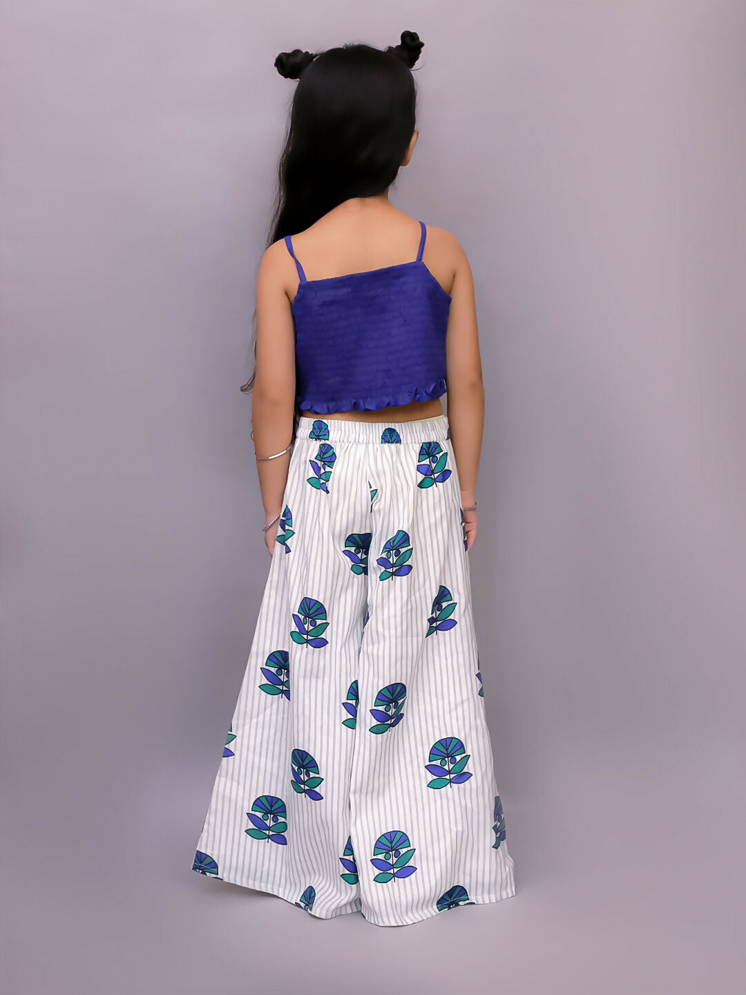 Lil Drama Shor-Gul White Jacket and Pant With Blue Bustier Set For Girls