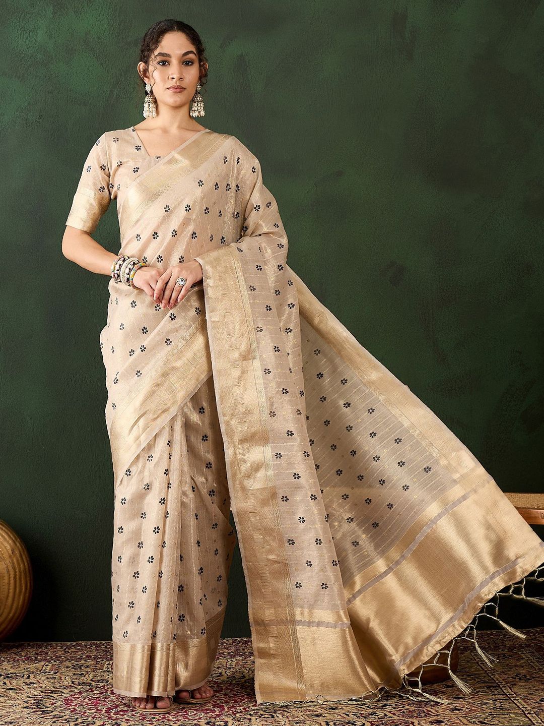 Mitera Floral Woven Design Zari Organza Saree - Distacart