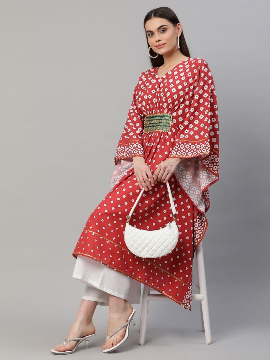 Ahalyaa Women Maroon Crepe Digital Printed Flared Sleeve Kaftan Kurta - Distacart