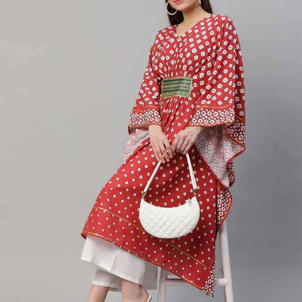 Ahalyaa Women Maroon Crepe Digital Printed Flared Sleeve Kaftan Kurta - Distacart