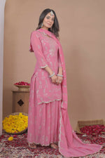 Thumbnail for Teeya Creation Baby Pink Color Faux Georgette Wedding Wear Trending Palazzo Set - Distacart