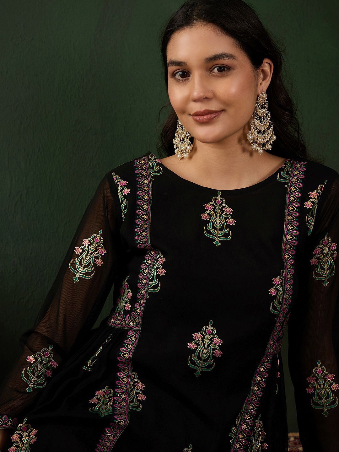 Sangria Floral Printed A-Line Kurta With Trouser - Distacart