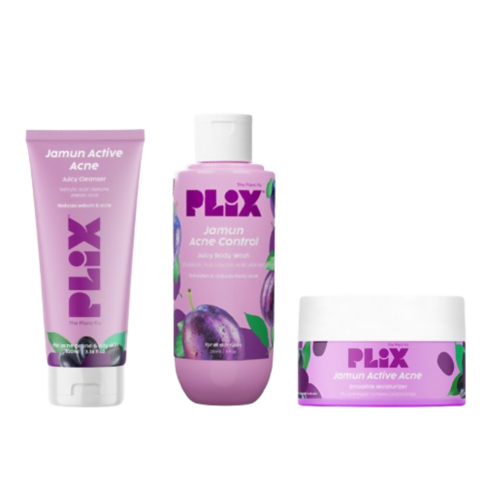 PLIX The Plant Fix Jamun Active Acne Regime With Cleanser, Body Wash & Moisturizer - Distacart